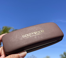 Brown GOLD  WOOD Eyepieces Eyeglass Case with cleaning cloth Velvet Cream Inter