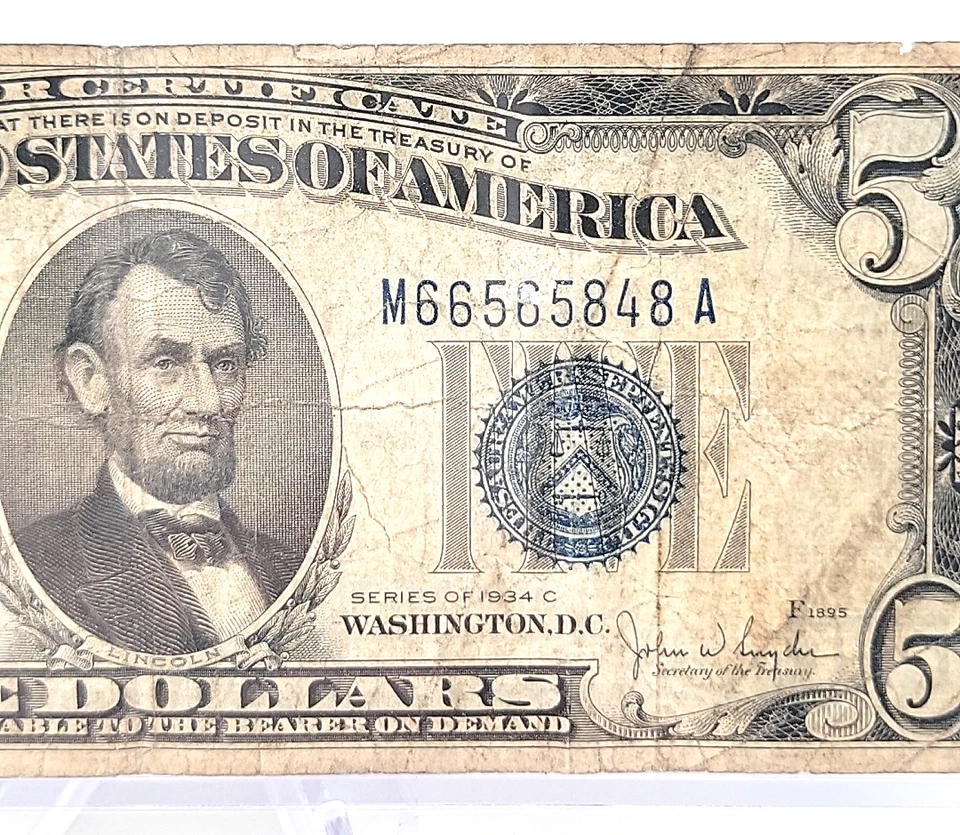 1934 C $5 Silver Certificate Blue Seal Note Lot. H65 - Image 4 of 4