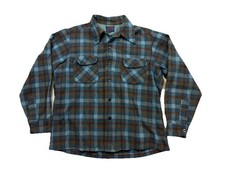 Vintage Pendleton Board Shirt Mens Medium Blue Brown Plaid Wool Flannel USA Q
