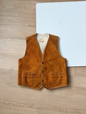 Vintage 70s Brown Suede Leather Vest Medium Sherpa Fleece Lining Western