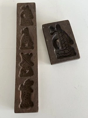 2 Moules à Gâteaux Ancien Spéculos Bois Art Populaire - Photo 1/4