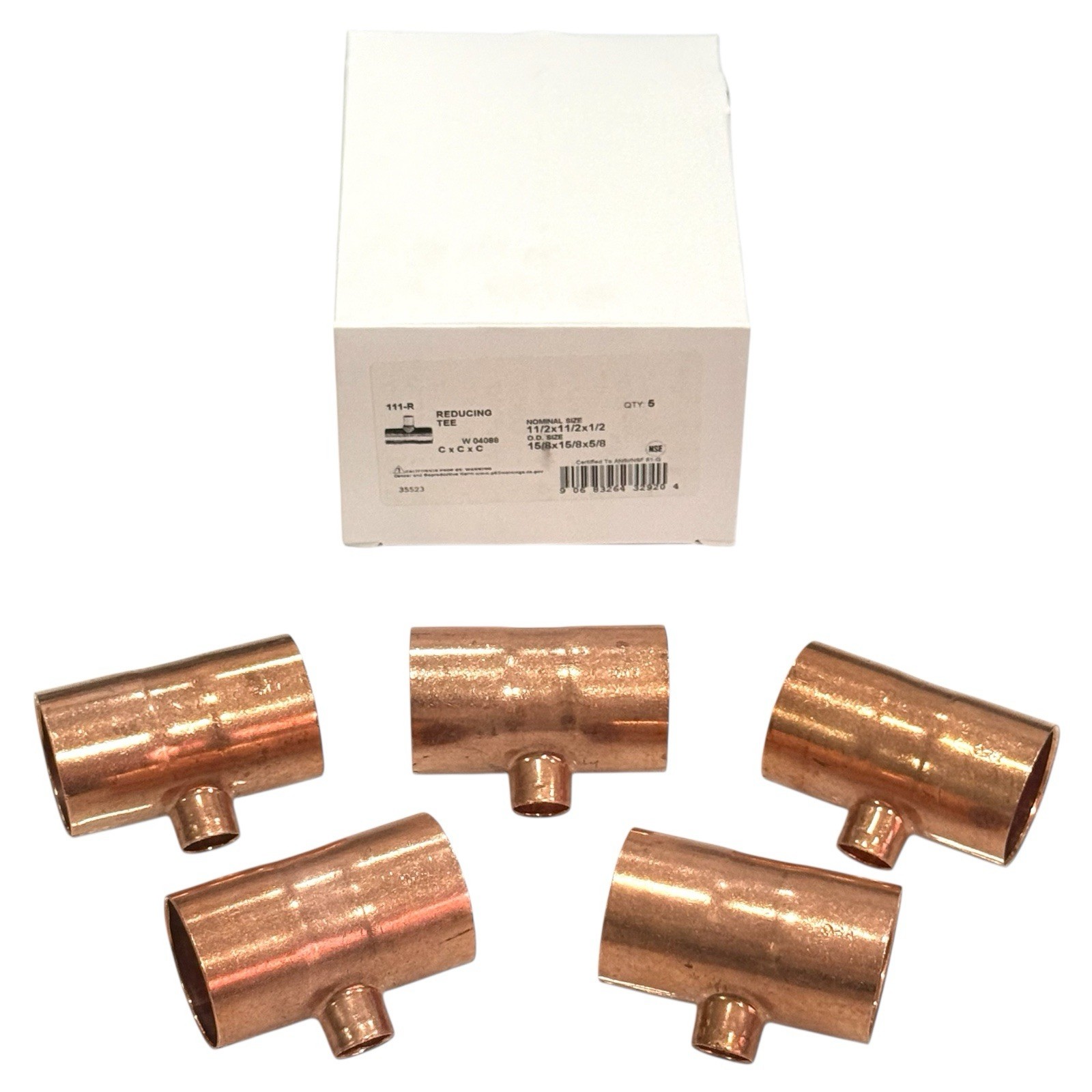 1 -1/2" X  1 -1/2" X  1/2"COPPER REDUCING TEE C x C x C QTY 5 PCS