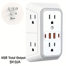 USB Wall Charger Surge Protector, 6 AC Outlet Extender With 4 USB Charging Ports