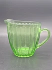VTG Ribbed Green Uranium Glass 5" Pitcher Floral Depression