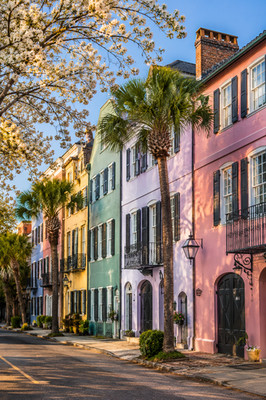 Charleston South Carolina Historic Rainbow Row Poster Druck Gerahmte Leinwand Kunst