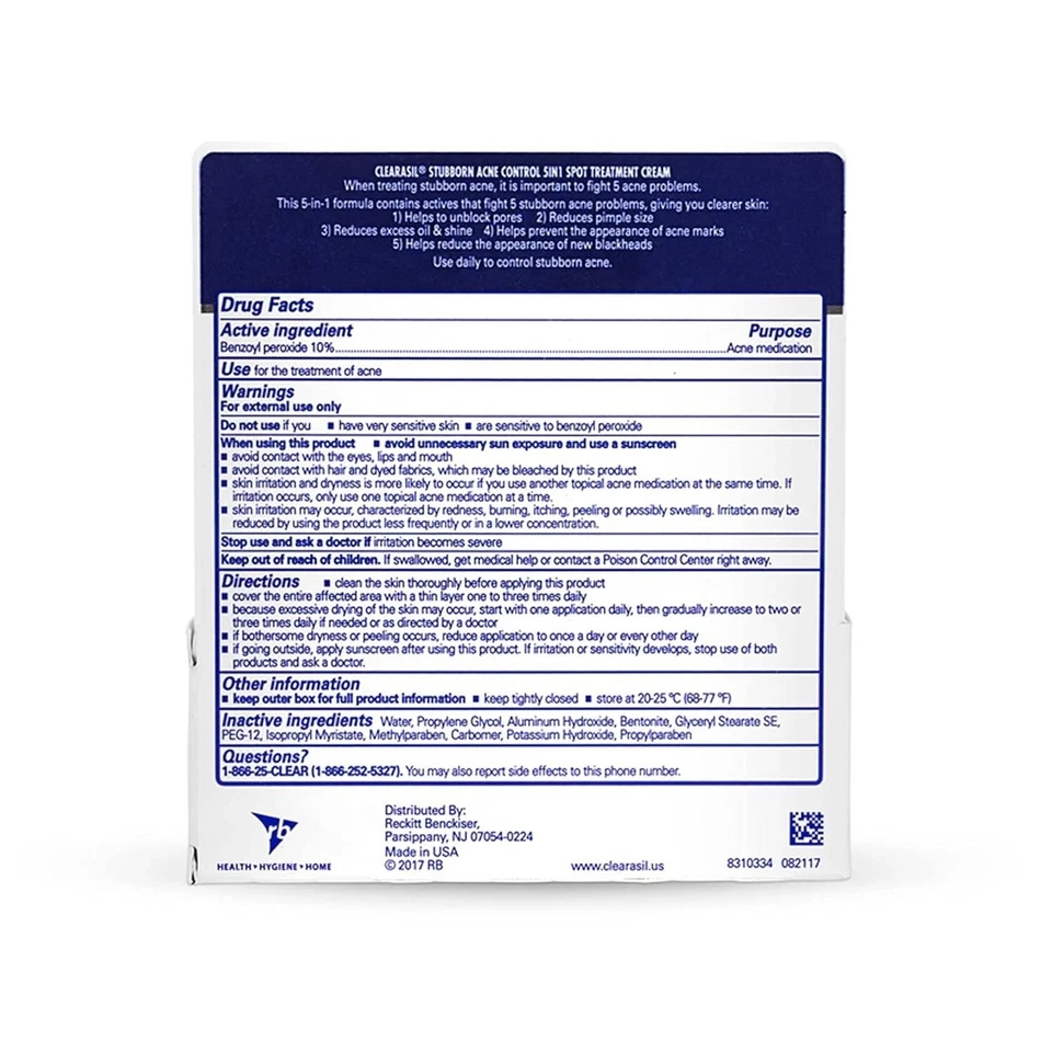 Clearasil Peróxido de Benzoilo Crema Tratamiento de Manchas de Acné Obstinado 1 oz (28 g) Cada una Foto 2 de 2