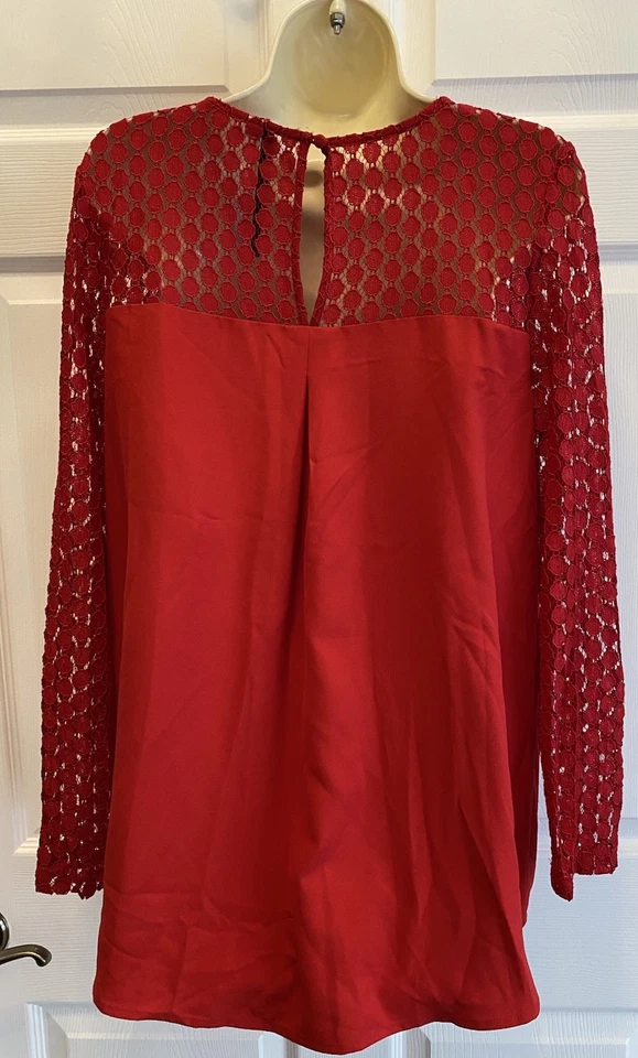 KENSIE Mujer BLUSA ROJA Encaje Collar y Mangas Talla M Foto 4 de 4