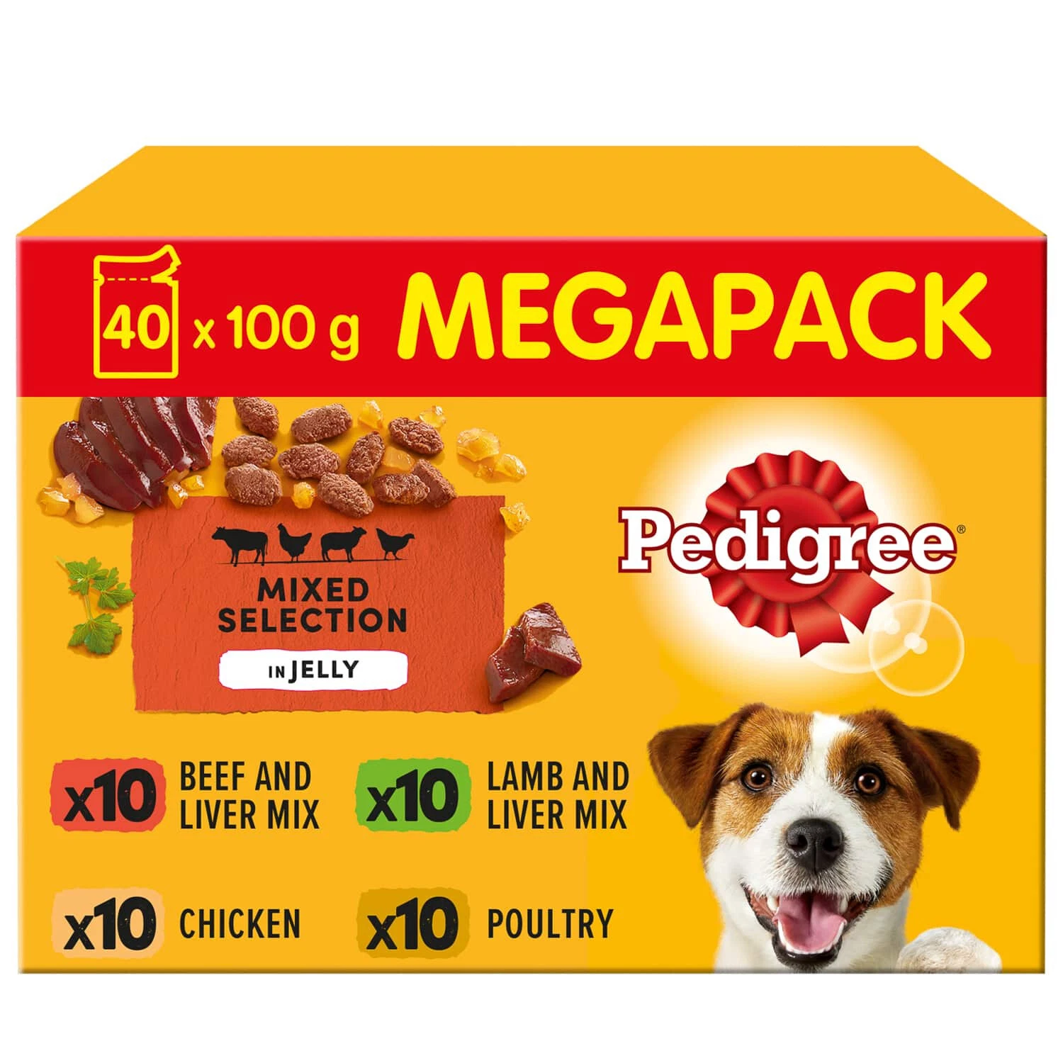 40pk Pedigree Mega Pack Adult Wet Dog Food Pouches Mixed Selection in Jelly 100g