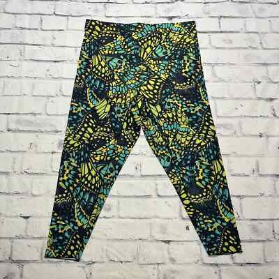 Yitty Mesh Me Leggings Women Sz 4XL Smoothing High Waist Butterflies Green Blue