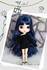 12"Blythe factory  Doll Blue Long Hair Joints Body pouting lips Outfit