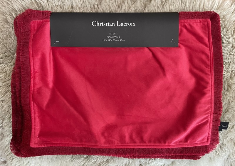 NEW CHRISTIAN LACROIX PLACEMATS (4) RED VELVET FRINGE 13 X 19 100% POLYESTER