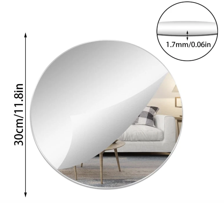 40cm Round Wall Mirror Self Adhesive Circle Glass HD Large Wall Mirror 16" - Image 2 of 4