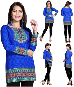 Blue Long Sleeves Women Fashion Indian Short Kurti Tunic Kurta Shirt Dress 126d Ebay