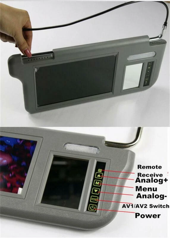 Gray 7" LCD Sun Visor Monitor Car Left Mirror For AV1/2 DVD Parking Rear Camera — 第 3/4 张图片