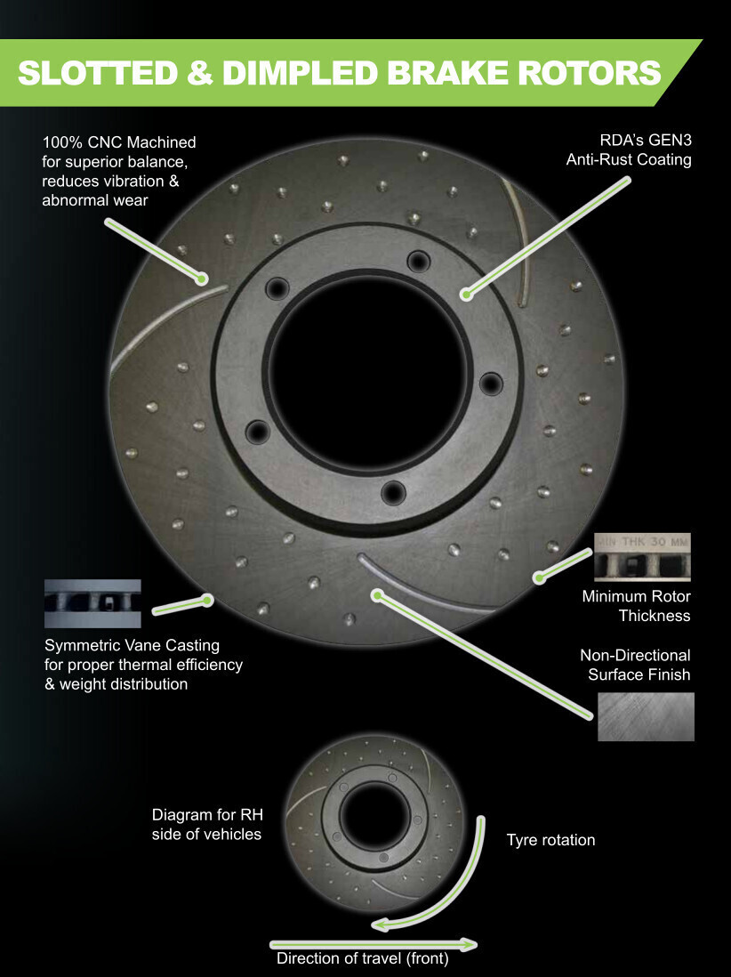 DIMPLED & SLOTTED FRONT DISC BRAKE ROTORS FOR VOLKSWAGEN GOLF V R32 3