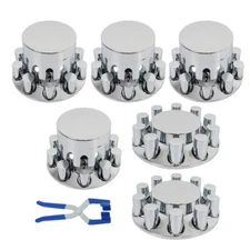 Chrome Flat Top Complete Hub Cover Kit 33mm Lug Nut Wheel Axle Covers Semi Truck