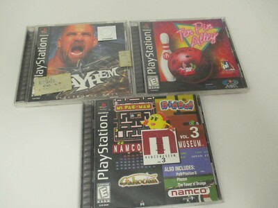 Lot of 3 Namco Museum Vol. 3 PlayStation 1 PS1 WCW MAYHEM, Ten Pin Alley 