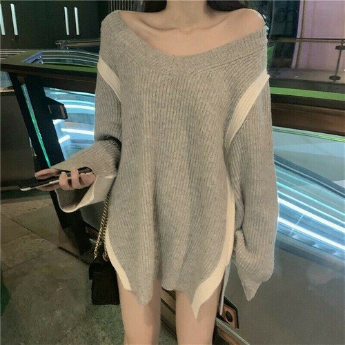Maglione a maniche lunghe con spalla scesa color arcobaleno - NewChic