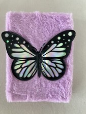 Girls Journal Diary Notebook Fur Cover Cute Butterfly