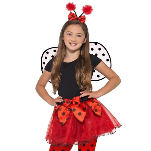 Déguisement Coccinelle Enfant 4 Pièces – Robe Pois Rouges, Ailes, Bandeau Et Baguette – Carnaval Halloween