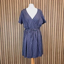 Fat Face Dress 14 Grey Geometric Jersey Faux Wrap Above Knee Short Sleeve Pocket