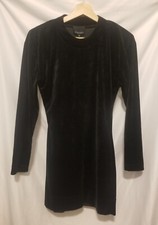 Cynthia Rowley Velour Shoulder Pad Mini Dress XS Black Long Sleeve Pullover