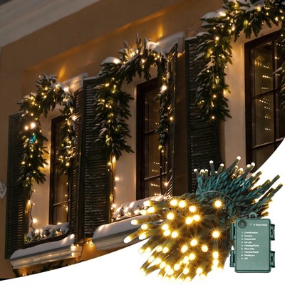 34.1FT 100 LED Battery Operated Christmas Tree Lights Indoor Outdoor Cluster ...