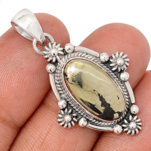 Südwesten - Natürlicher Pyrit in Magnetit Heiler Gold 925 Silber Anhänger CP72615