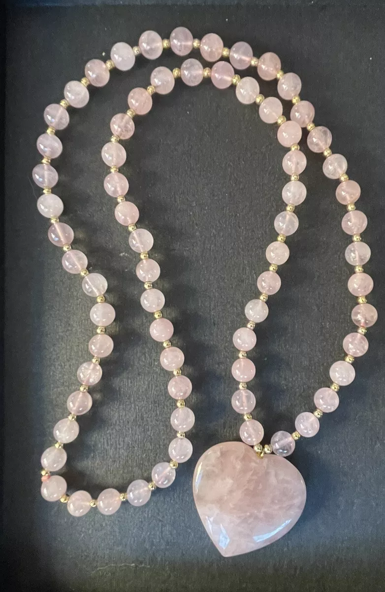 Rose Quartz Beaded Necklace With Large Heart Pendant