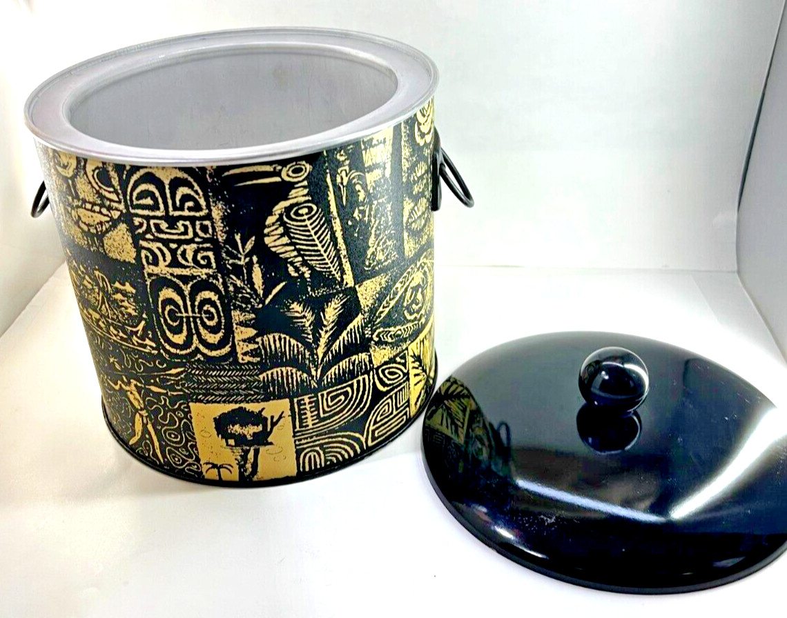 Vintage Greek Patterned Aluminum Insulated 2 Handled Lidded Ice Bucket
