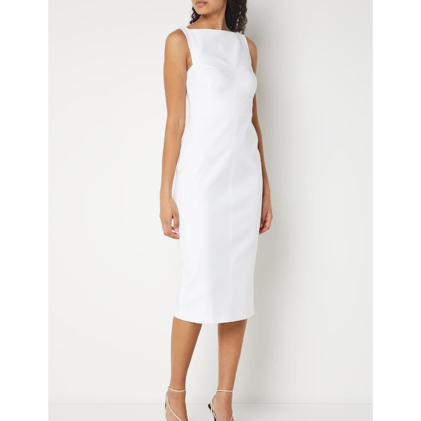 white midi cowl neck dress Shona Joy - La Lune High Cowl Open Back Gown - White