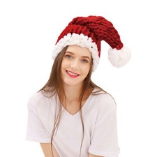 Women Christmas Party Hat Winter Knitted Warm Cute Beanie Santa Claus Pompon Cap