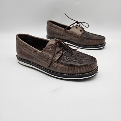 Roper Filly Leather Boat Shoes Women's Size 5.5 Brown Tooling  09-021-0943-2123 | eBay