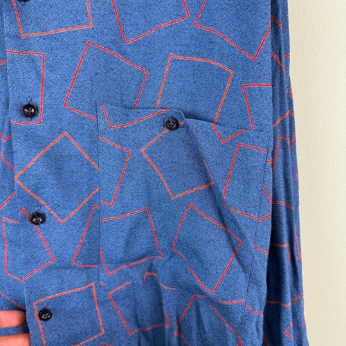 Pal Zileri Vintage Long Sleeve Shirt Sz XL Geometric Blue Button Up Rayon Italy - Picture 6 of 9