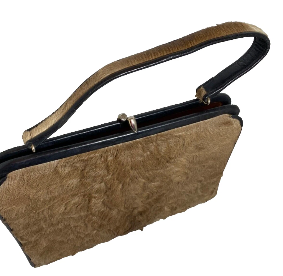 Vintage Real Fur Handbag *never used* Leather Interior Brown Taupe Beige *Llama? - Image 3 of 4