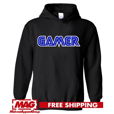 GAMER SEGA FONT BLACK HOODIE Gaming Sweatshirt Sonic Retro Video Game Console