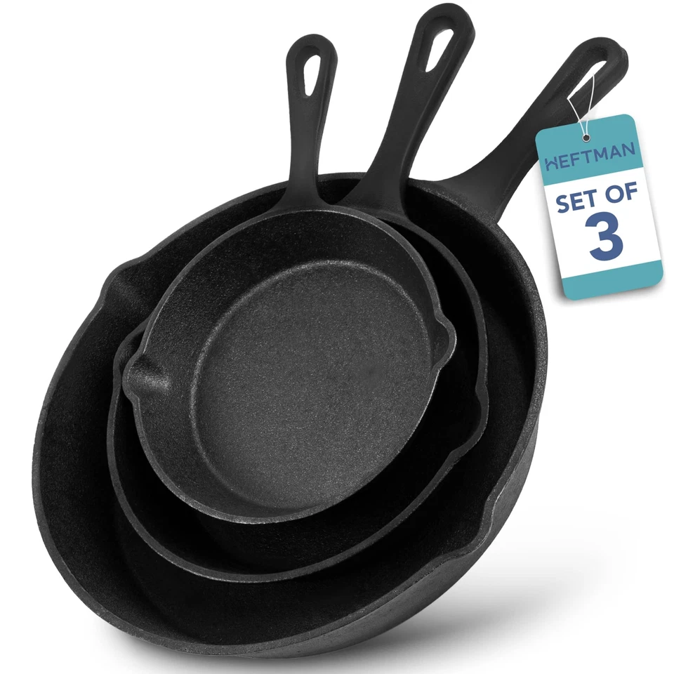 HEFTMAN Frying Pans Cast Iron Skillets Non-stick 6”, 8” & 10 Inches (Set of 3)