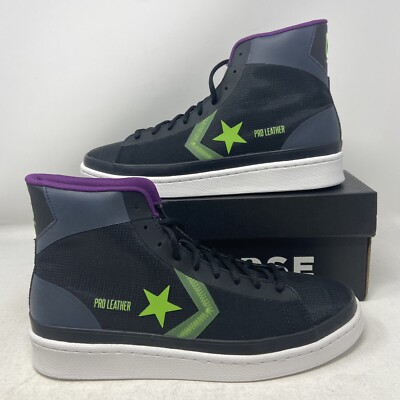 Converse Pro Leather Hi Black Purple Green Mens Size 9 Sneakers