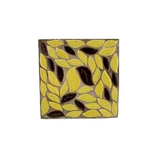 Vintage Mid-Century Yellow Brown Leaves Mosaic Tile Trivet Hot Plate Pots Pans