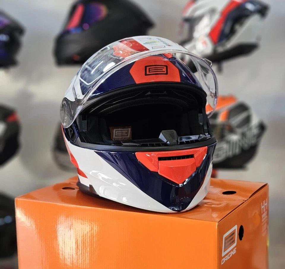 CASCO MODULARE ORIGINE DELTA CON BLUETOOTH ROW RED WHITE BLUE MOTO SCOOTER - Immagine 4 di 4