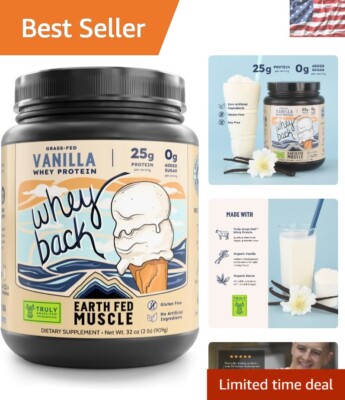 Vanilla Whey Protein Powder 2lb - Truly Grass Fed, No Additives, Easy Blend