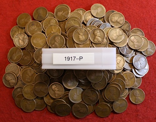 1917-P Lincoln Grano Centesimo Penny 50 Rotolo di Monete Circolato - Foto 1 di 2
