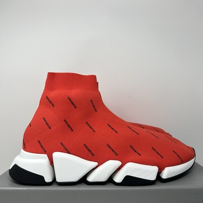 Balenciaga 2.0 Speed Allover Logo Men's Sneakers Size 46 EU/ 13 US Red Black