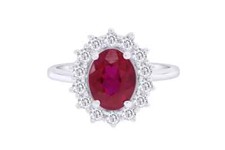 Halo Ring Oval Pigeon Blood Simulated Red Ruby Solid 925 Sterling Silver