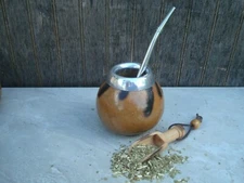 Argentina Mate Gourd Hand Made Natural Tea Cup  Straw Spoon BONUS Yerba - R54