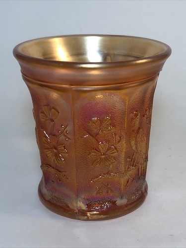 Northwood Singing Birds Marigold Carnival Glass Mug Handled Cup Antique - Picture 2 of 8