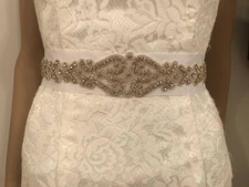 White crystal beaded bridal sash belt