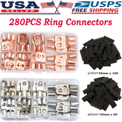 240Pcs Battery Wire Cable Lugs Ring Terminals Connectors with Heat Shrink Tubing