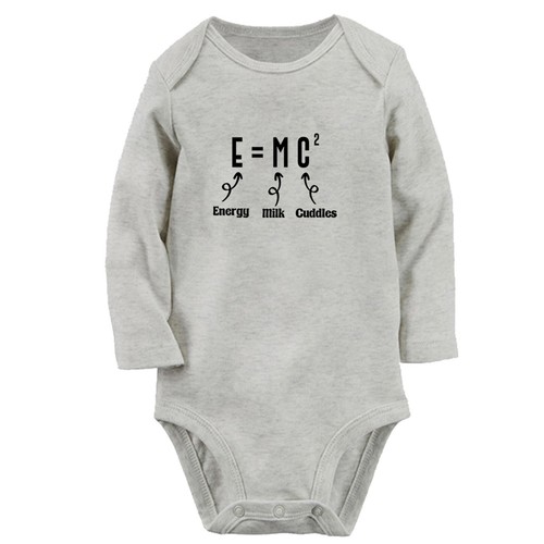 E=MC2 Energy Milk Cuddles Funny Rompers Newborn Baby Bodysuits Long One-Pieces - Picture 9 of 9