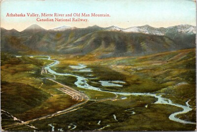 Postcard Canadian Nat'l Railway - Athabaska Valley Miette River Old Man Mountain